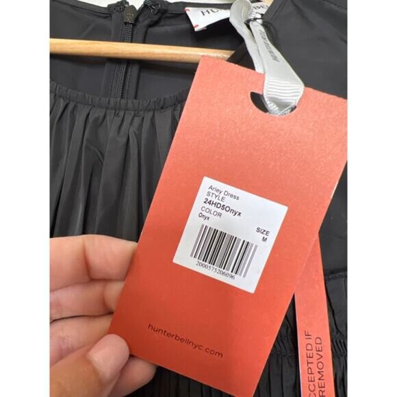 NWT Hunter Bell Arley Smocked Full Skirt Ruffle Puffed-Sleeve Black Mini Dress - Picture 5 of 8